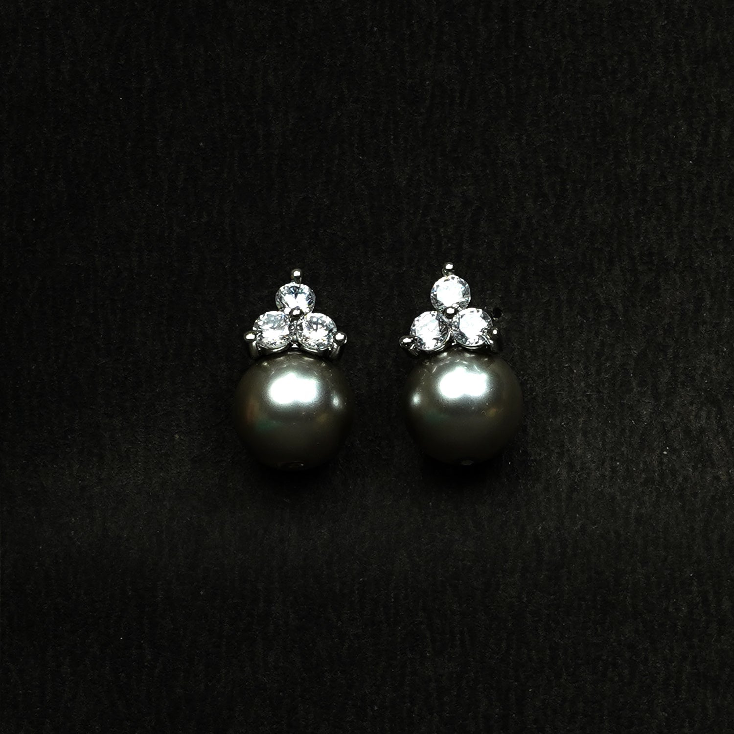 Zevar Club Rhodium-Plated Cubic Zirconia & Glossy Black Gunmetal Pearl Drop Earrings