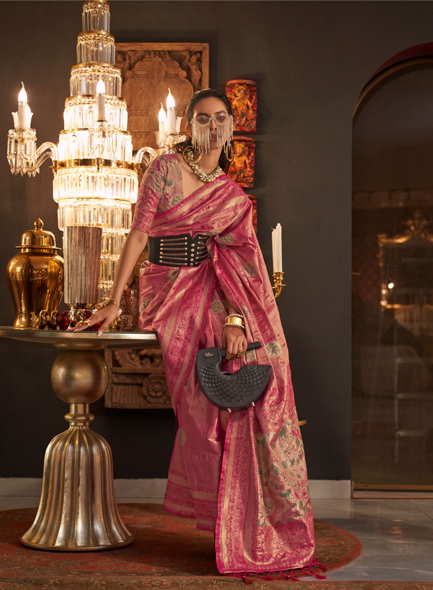 Pink Kanwal Zari Handloom Saree
