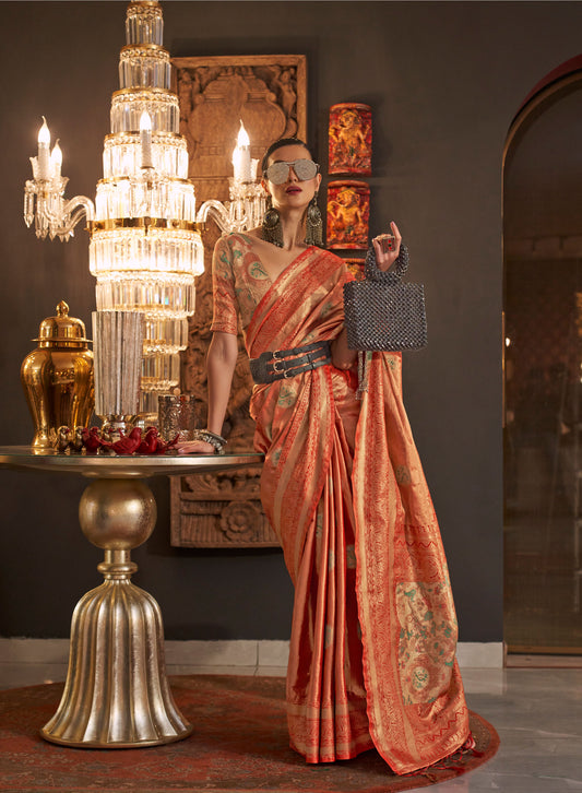 Orange Kanwal Zari Handloom Saree