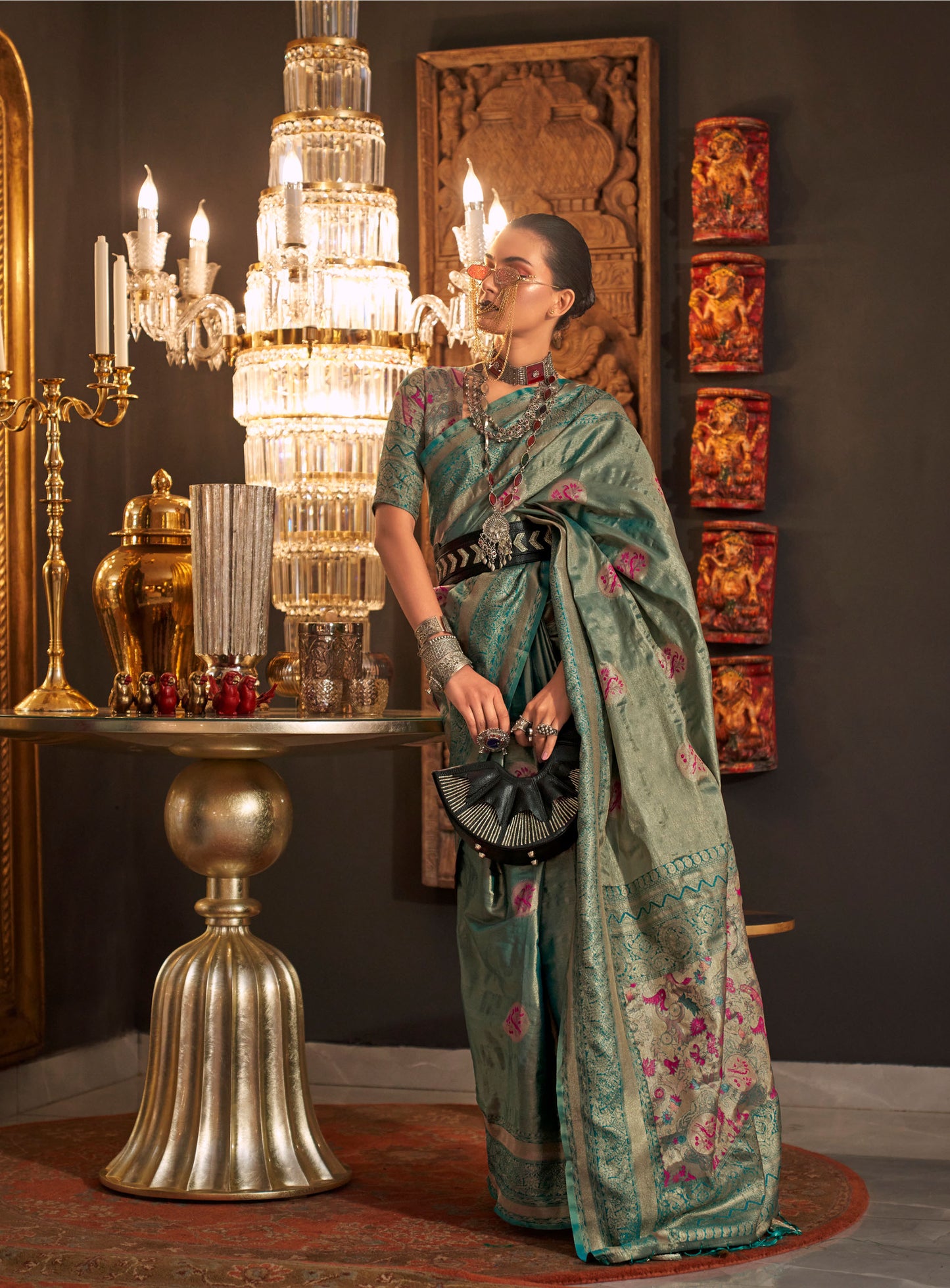 Forest Green Kanwal Zari Handloom Saree