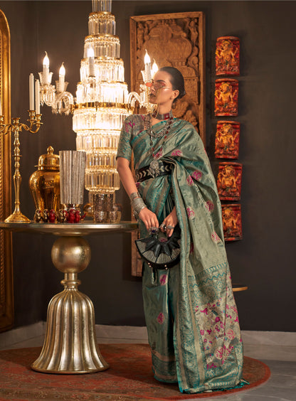 Forest Green Kanwal Zari Handloom Saree