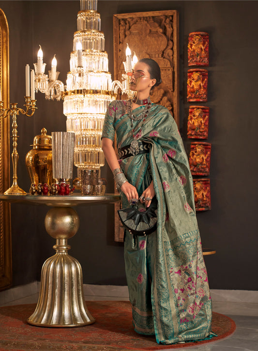 Forest Green Kanwal Zari Handloom Saree