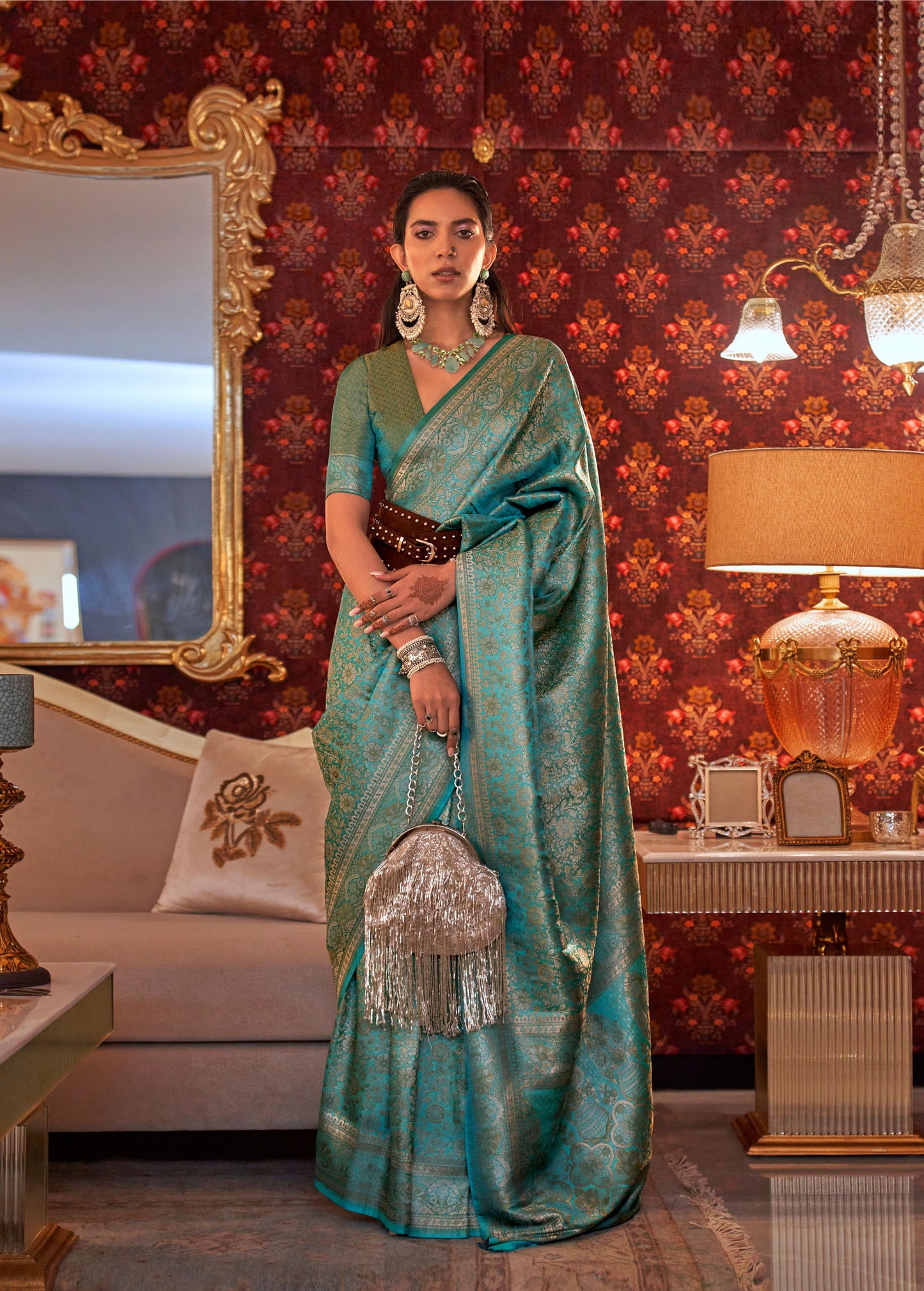 Teal Green Kabby Nylon Zari Silk Handloom Saree