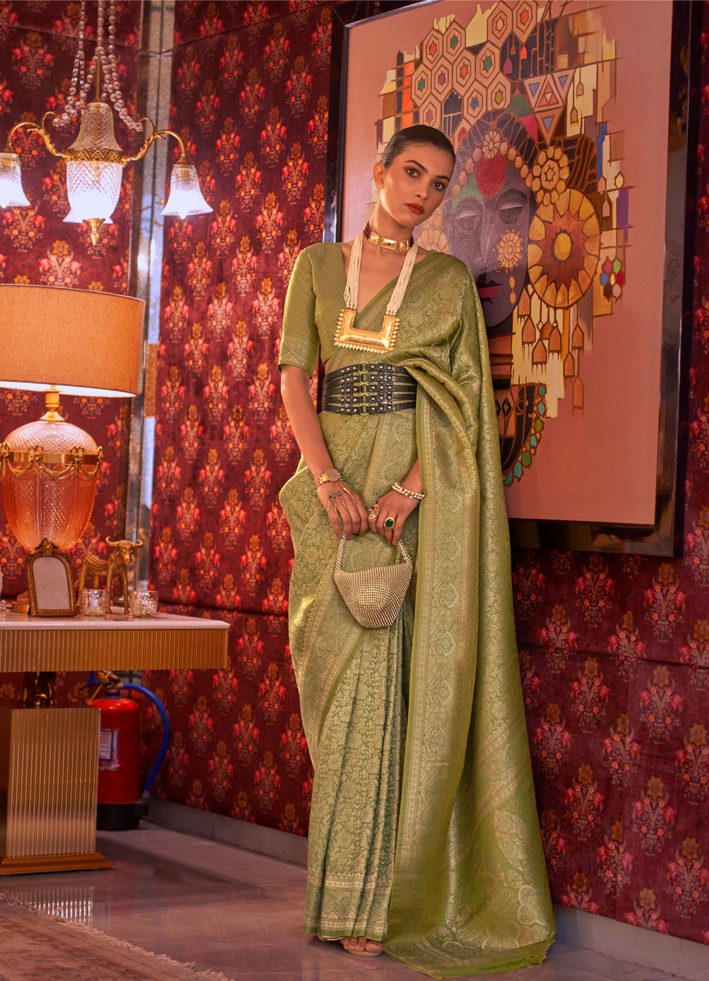 Sage Green Kabby Nylon Zari Silk Handloom Saree