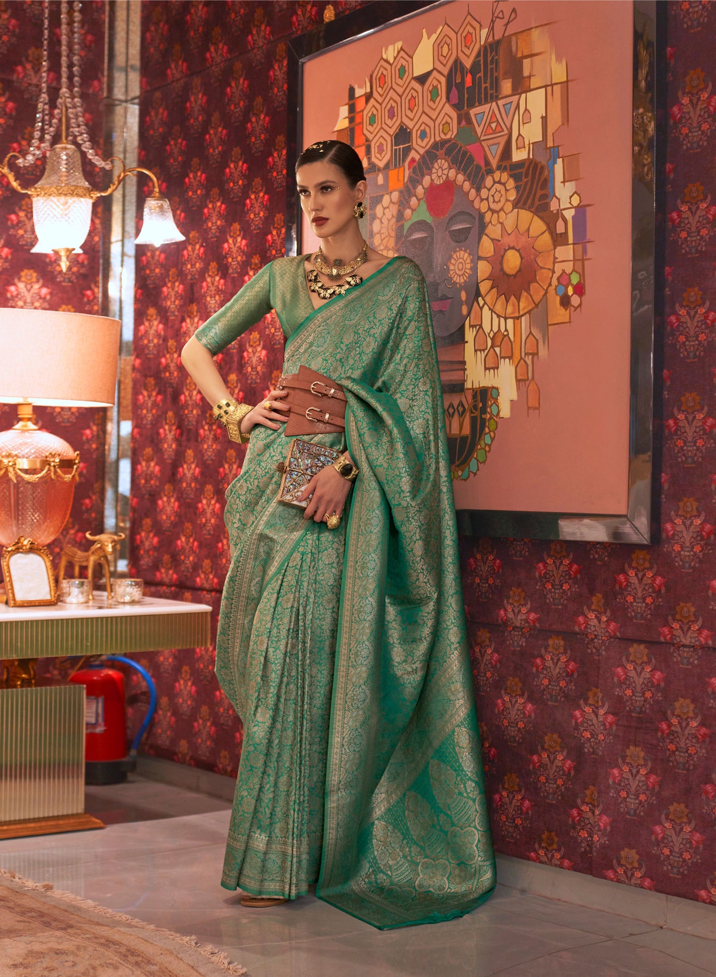 Emerald Green Kabby Nylon Zari Silk Handloom Saree