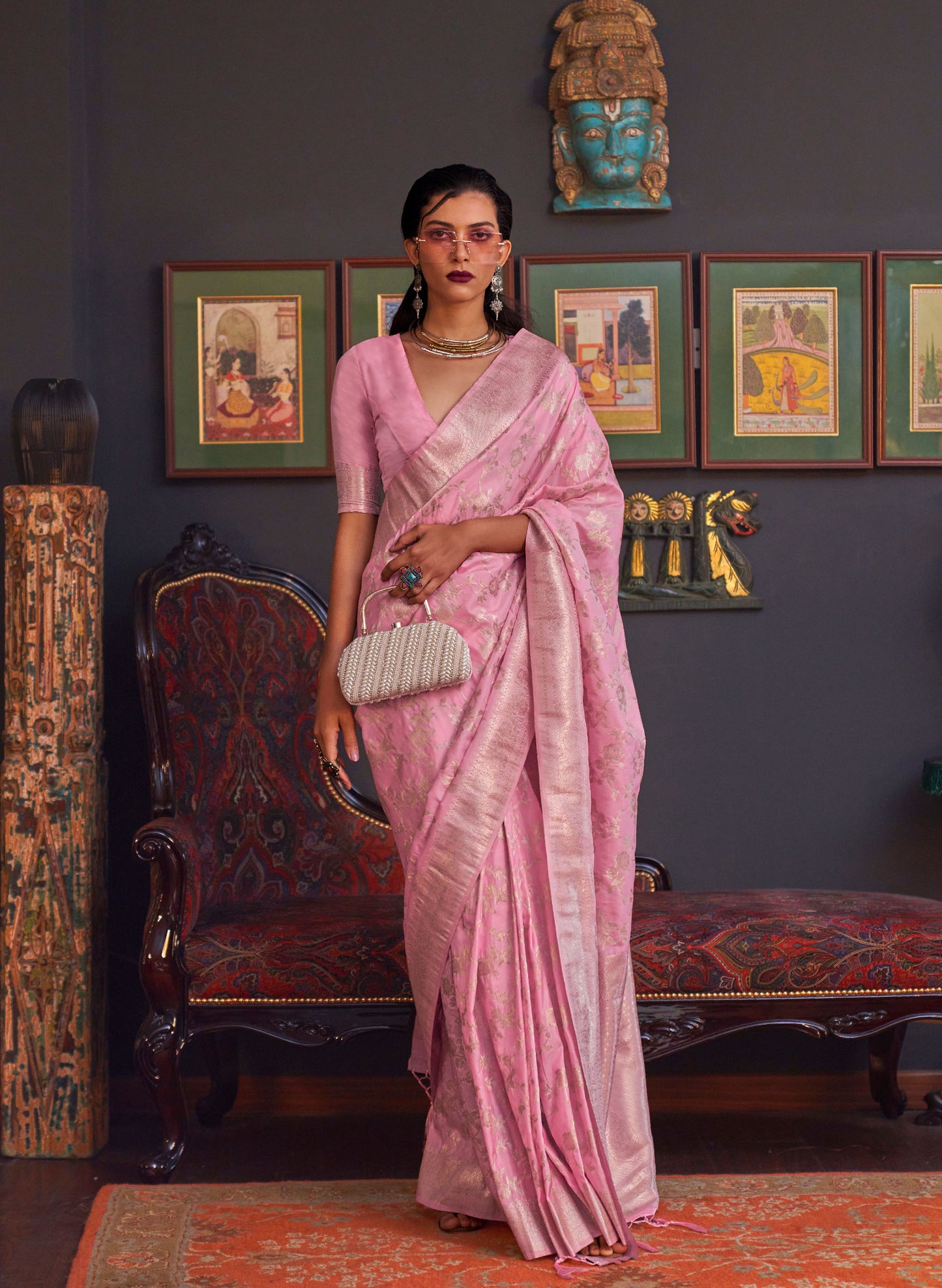 Pink Khabutai Pure katan Handloom Silk Saree