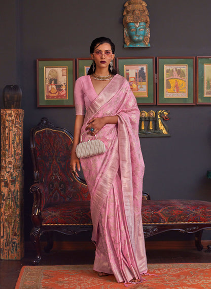 Pink Khabutai Pure katan Handloom Silk Saree