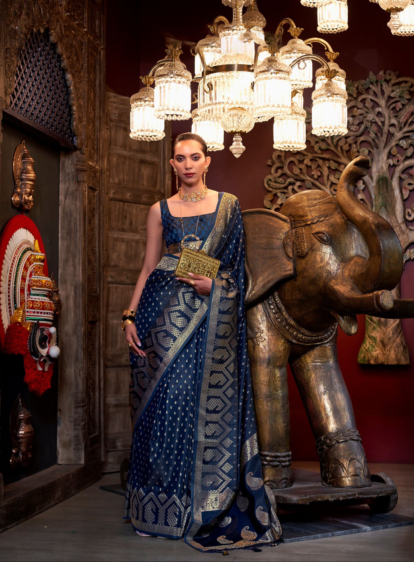 Dark Blue Kontina Satin Crepe Saree