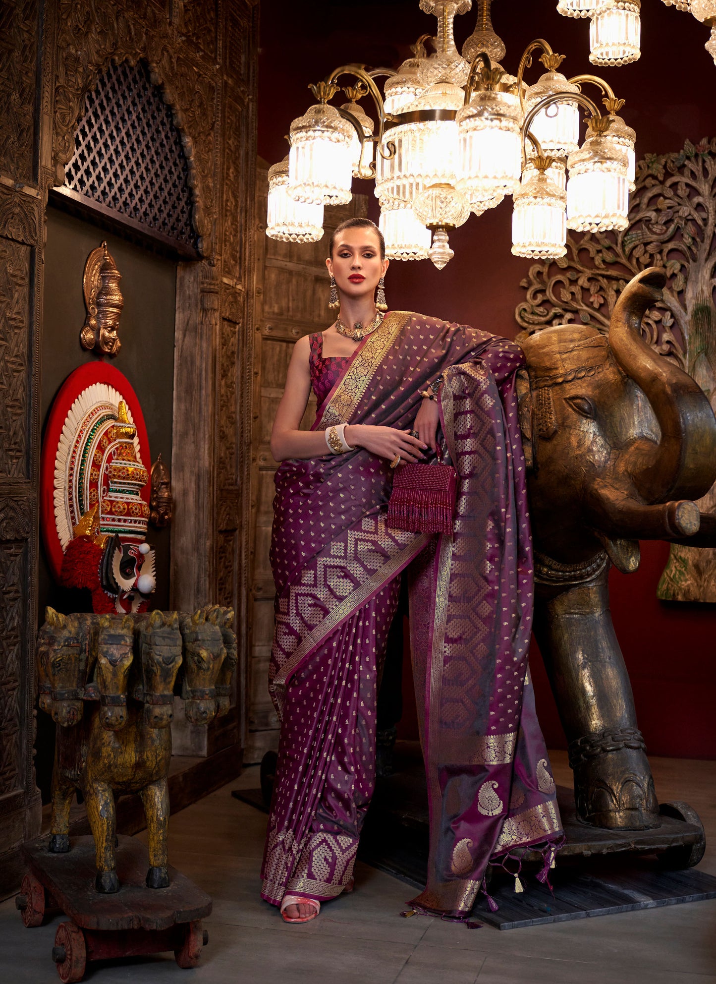 Maroon Kontina Satin Crepe Saree