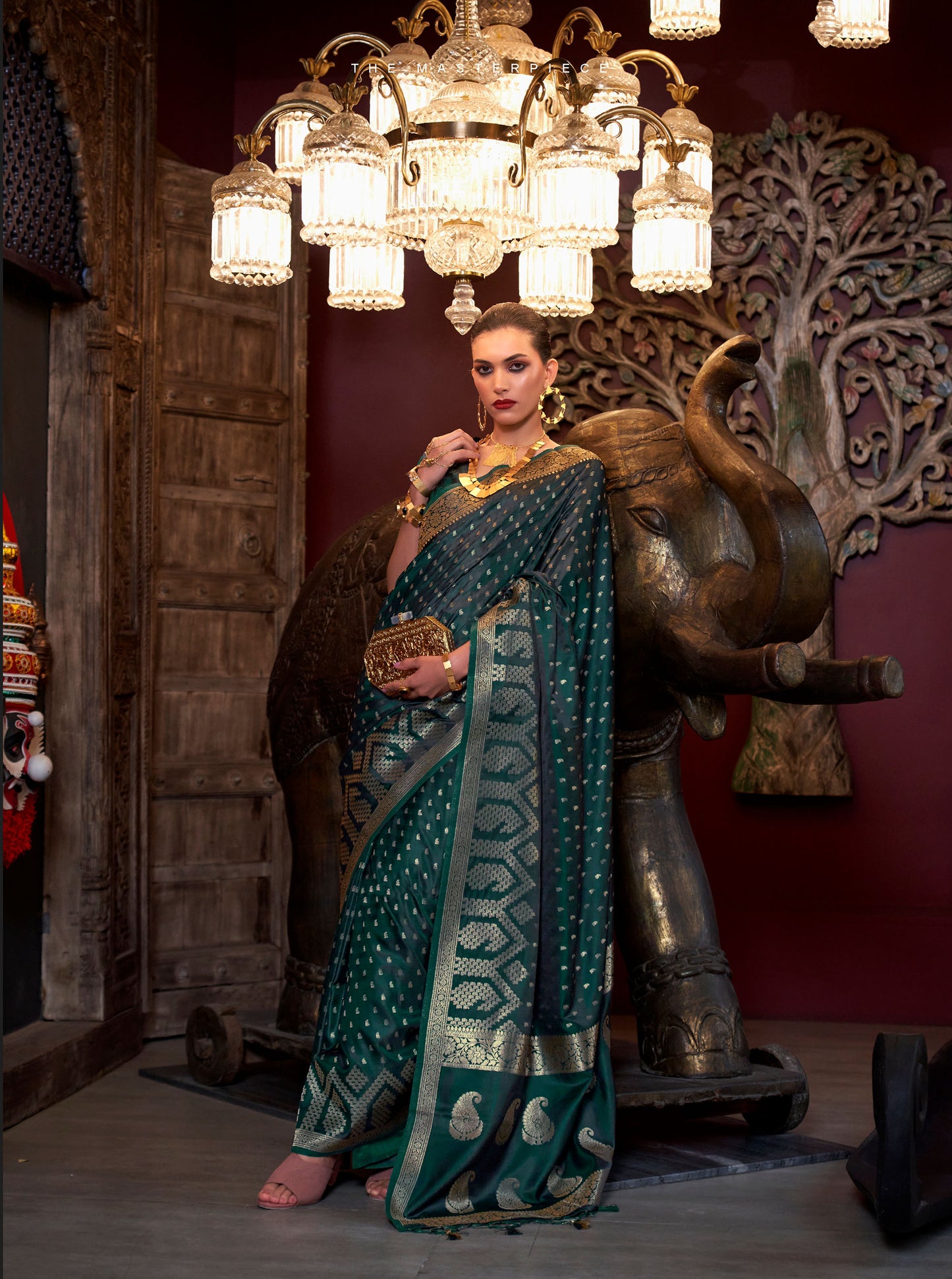 Emerald Green Kontina Satin Crepe Saree