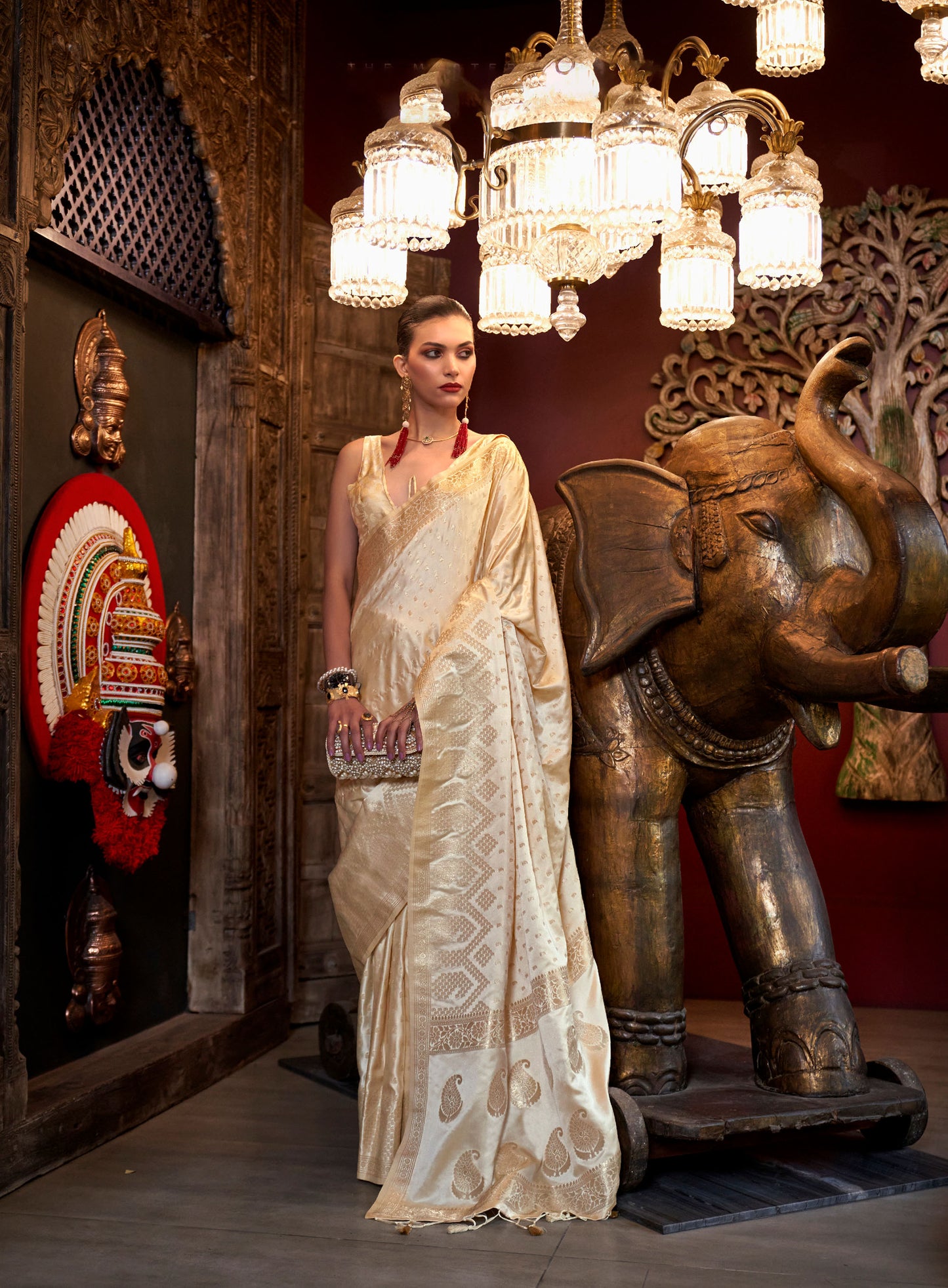 Ivory Kontina Satin Crepe Saree