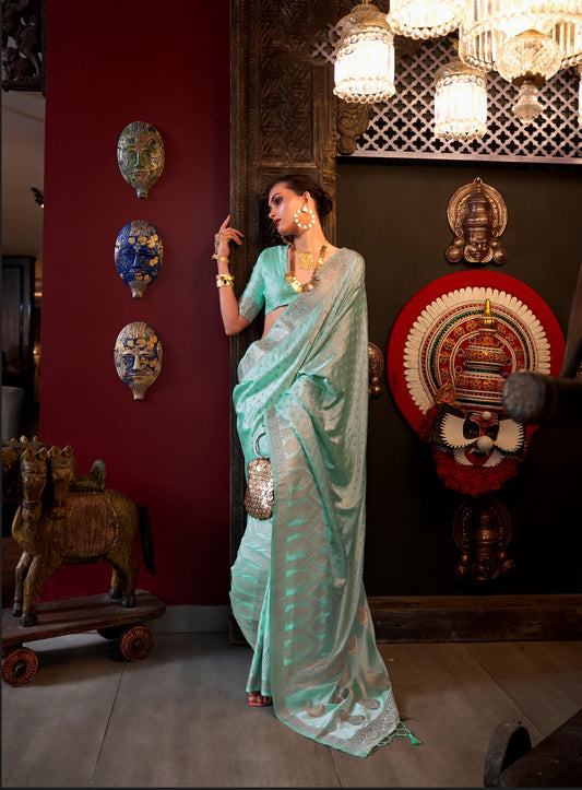 Turquoise Kontina Satin Crepe Saree