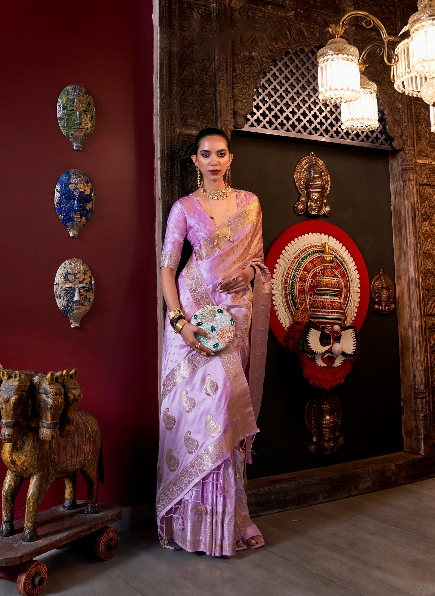 Lavender Kontina Satin Crepe Saree