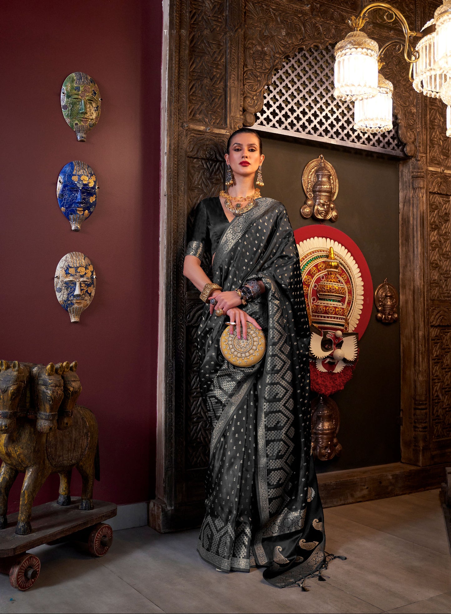 Black Kontina Satin Crepe Saree