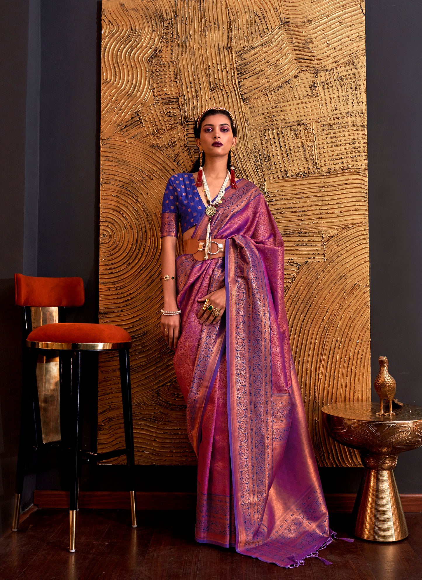 Magenta Kamiya Silk Chap handloom Saree