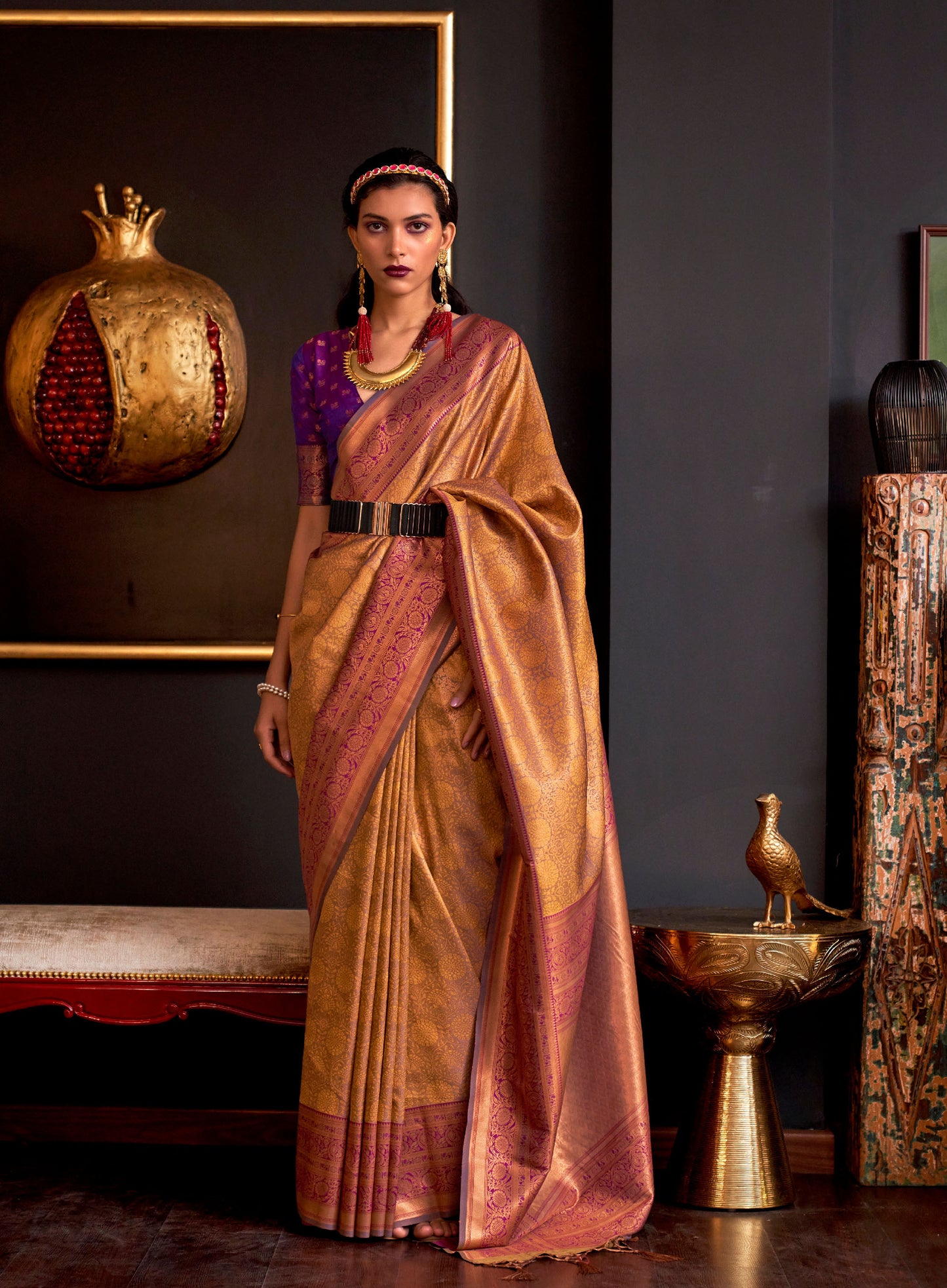 Mustard Kamiya Silk Chap handloom Saree