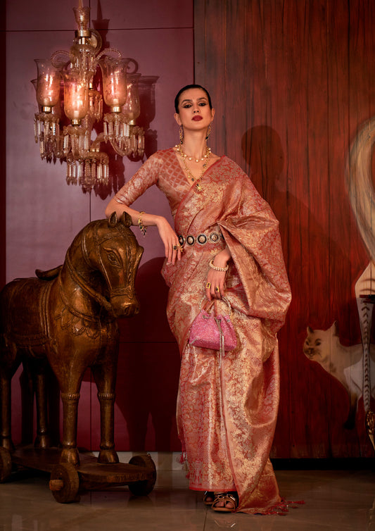 Orange Kalkatti Zari Handloom Silk Saree