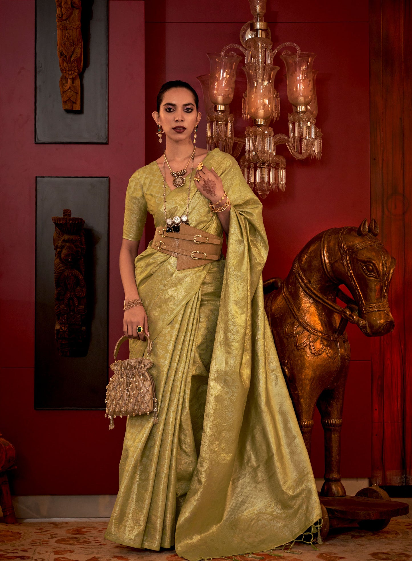 Forest Green Kalkatti Zari Handloom Silk Saree