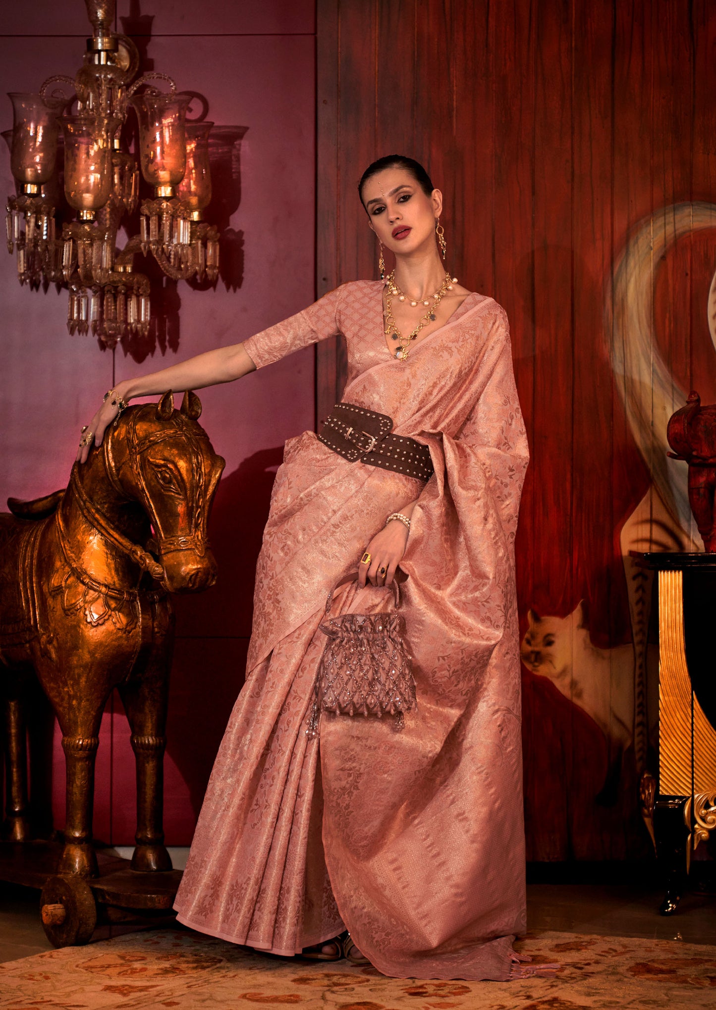 Pink Kalkatti Zari Handloom Silk Saree