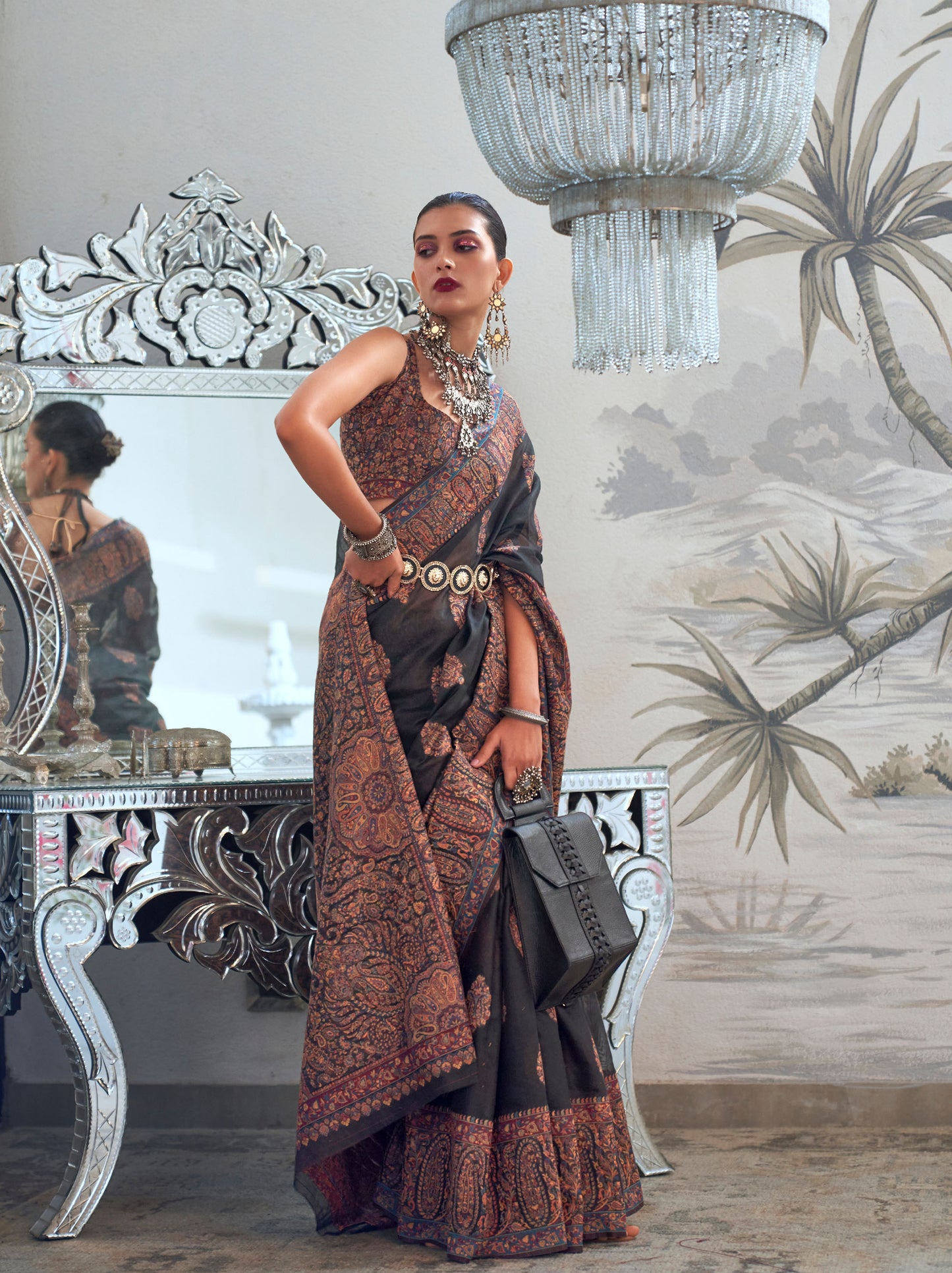 Black Kqaalib Kashmiri Handloom saree