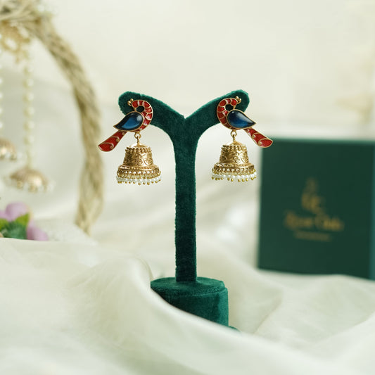 Peacock Antique Gold Jhumkis