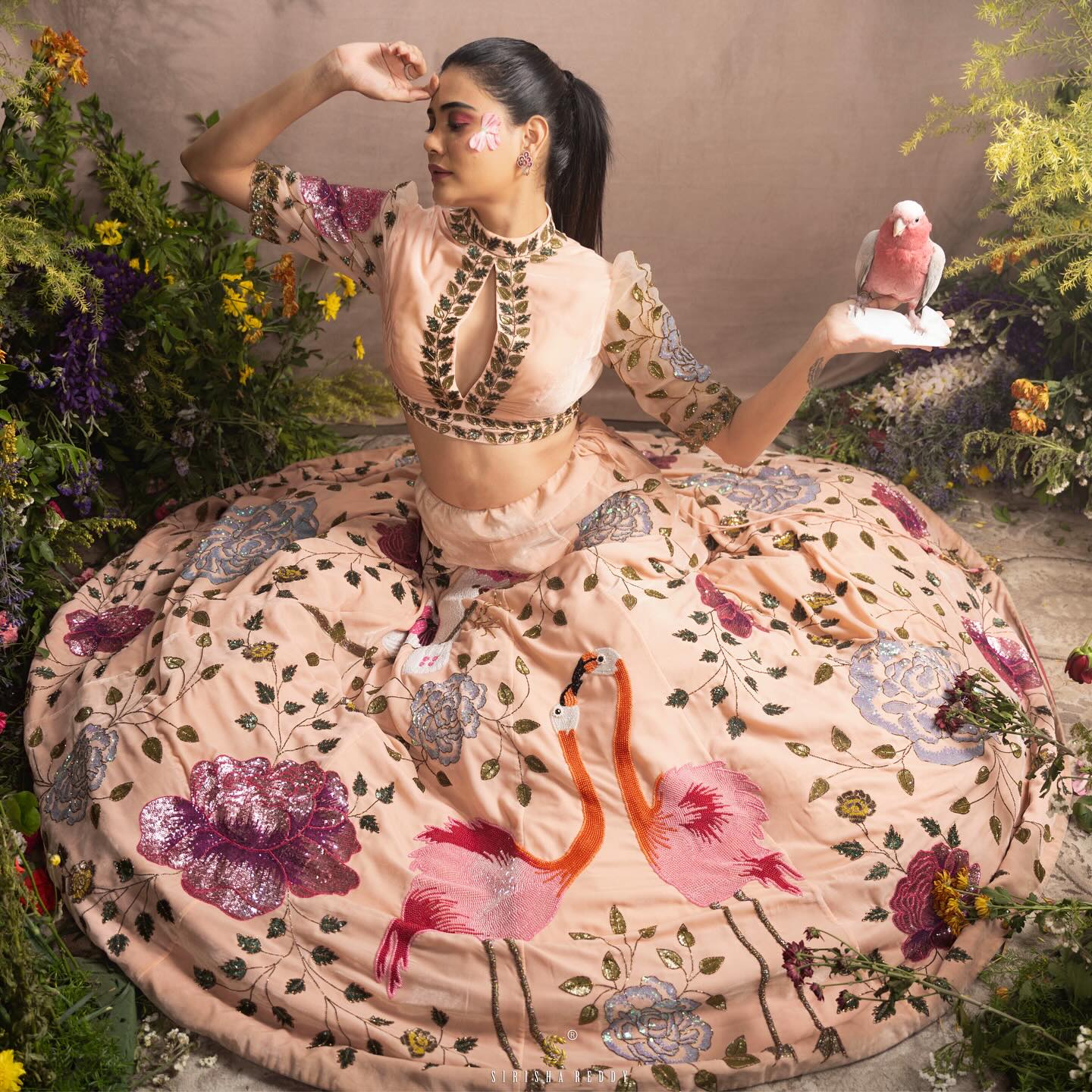 Peach Sequins Embroidered Designer Flying Soul Bridal Lehenga