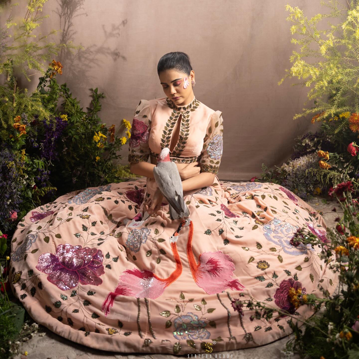 Peach Sequins Embroidered Designer Flying Soul Bridal Lehenga