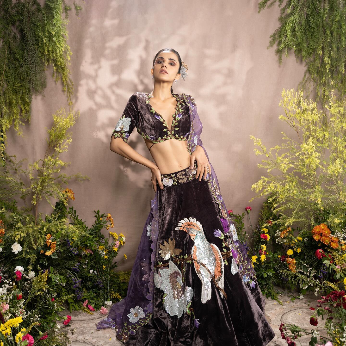 Snuff Hand Embroidered Designer Flying Soul Bridal Lehenga