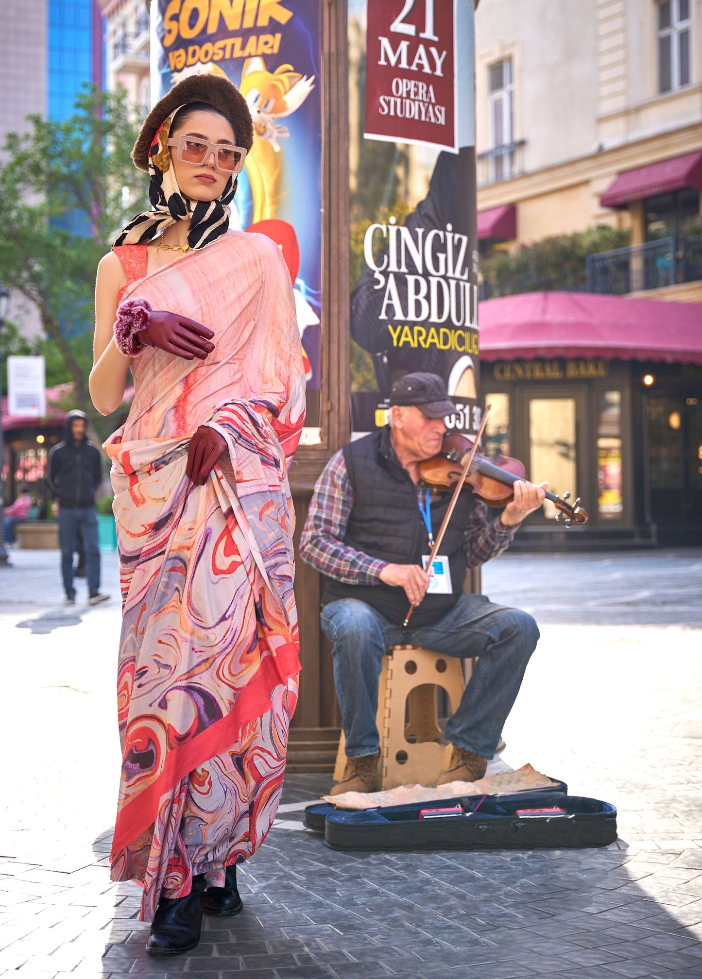 Pink Krayon Pure Silk Crepe Print Saree