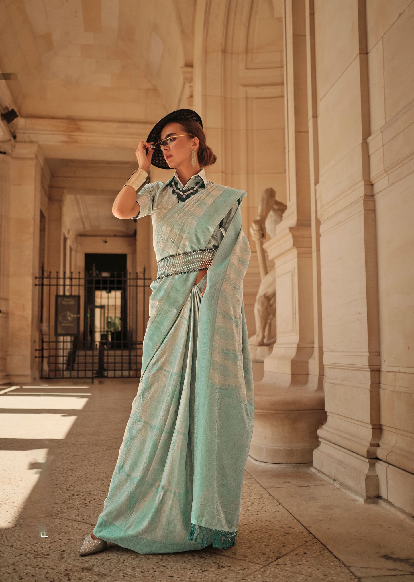 Light Green Kyha Pure Satin Handloom Saree