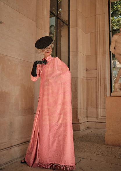 Peach Kyha Pure Satin Handloom Saree