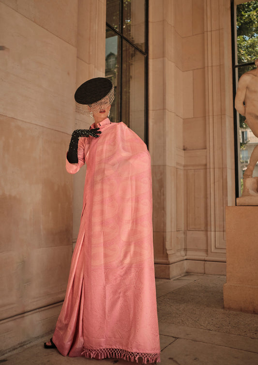 Peach Kyha Pure Satin Handloom Saree