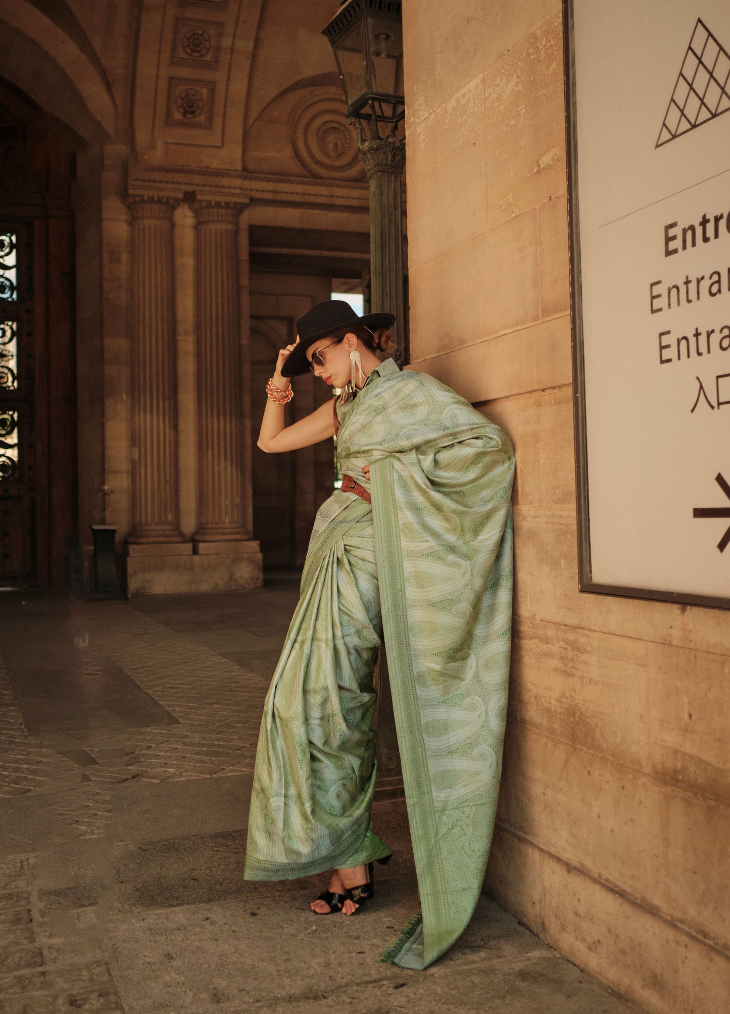 Mint Green Kyha Pure Satin Handloom Saree