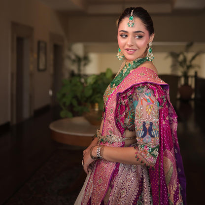 Custom Ivory and Pink Bridal lehenga