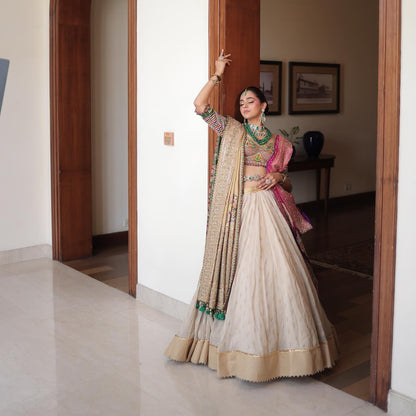 Custom Ivory and Pink Bridal lehenga