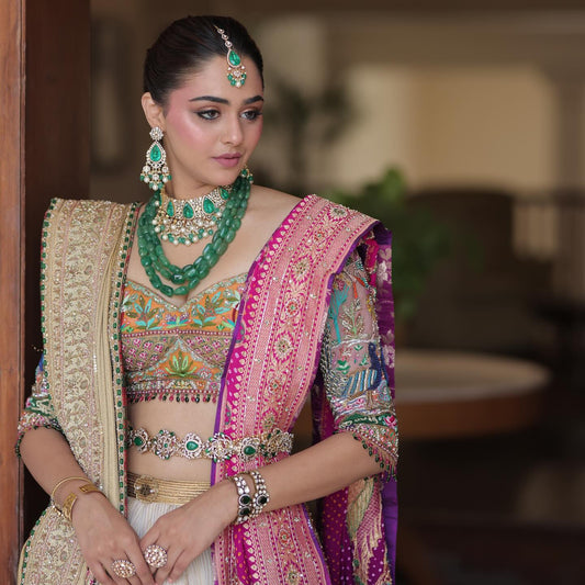Custom Ivory and Pink Bridal lehenga