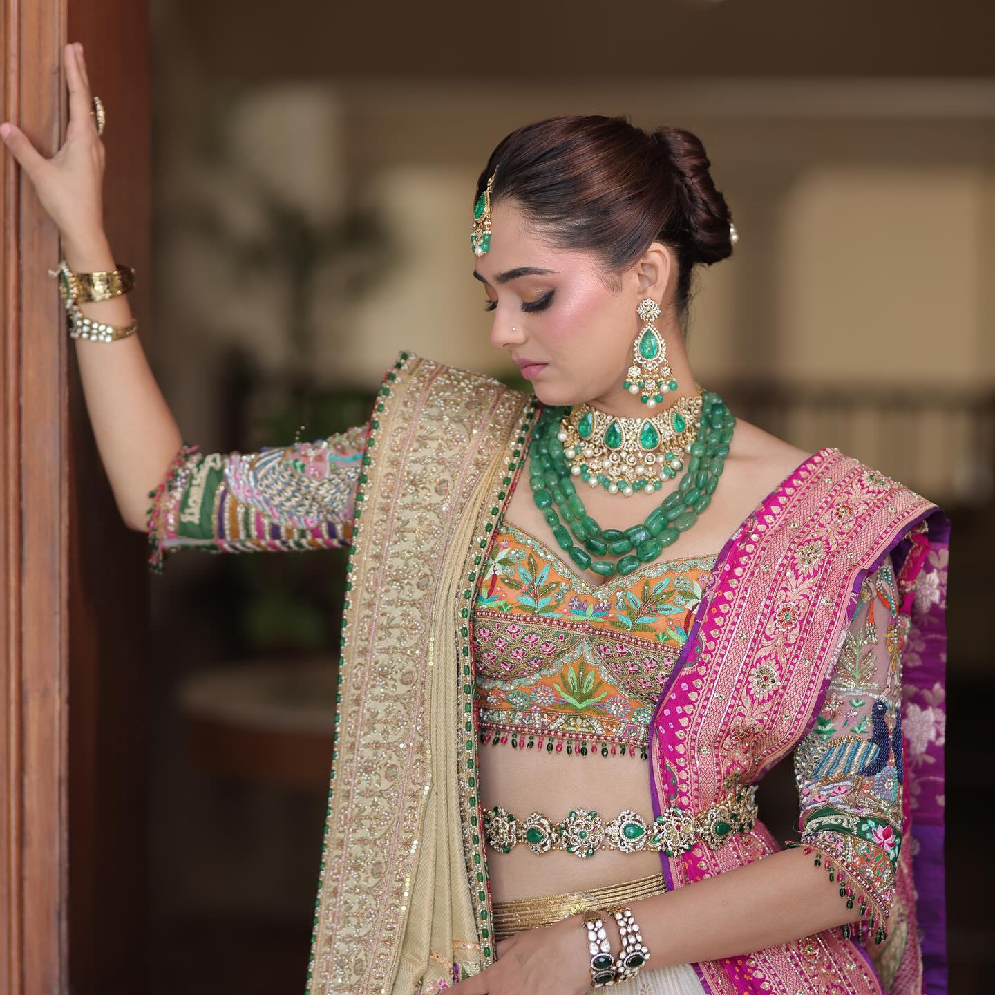 Custom Ivory and Pink Bridal lehenga