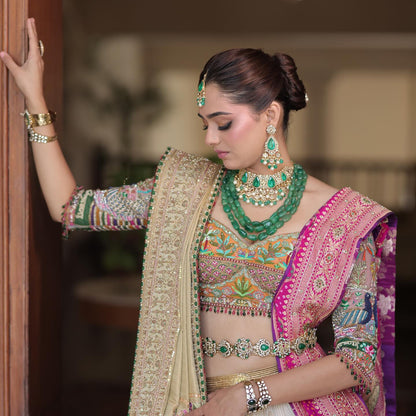 Custom Ivory and Pink Bridal lehenga