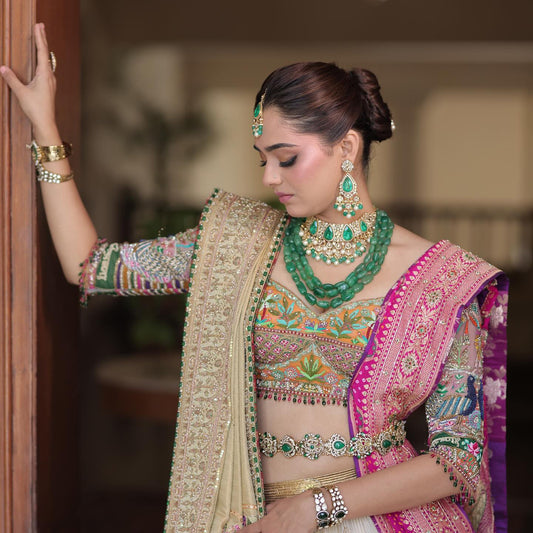 Custom Ivory and Pink Bridal lehenga