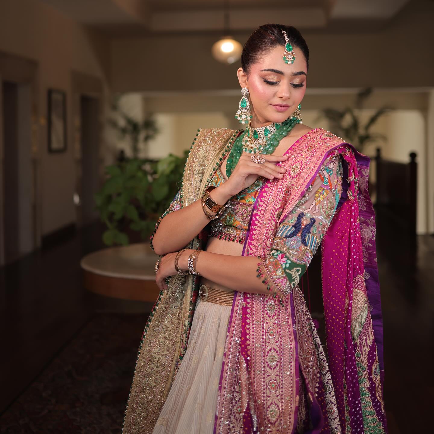 Custom Ivory and Pink Bridal lehenga