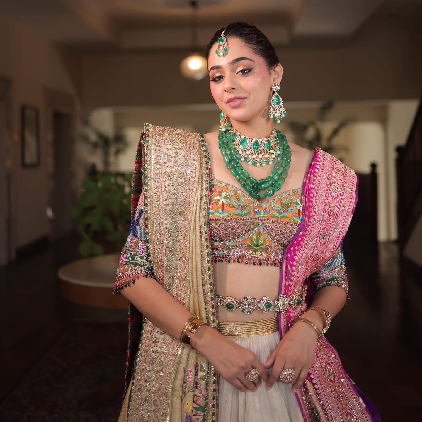Custom Ivory and Pink Bridal lehenga