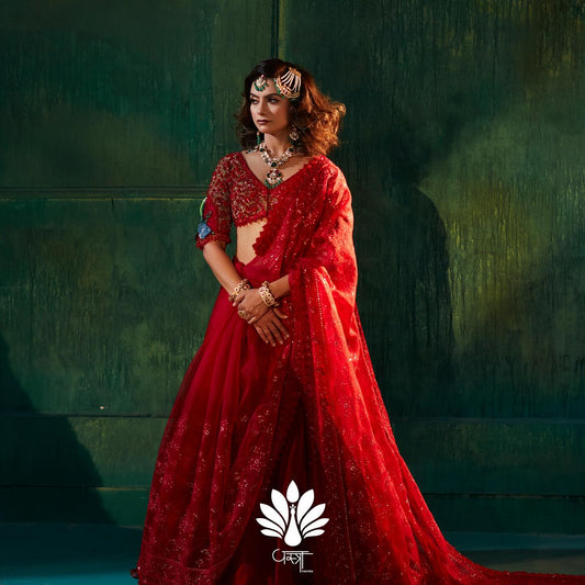 Custom Simple Red Bridal lehenga