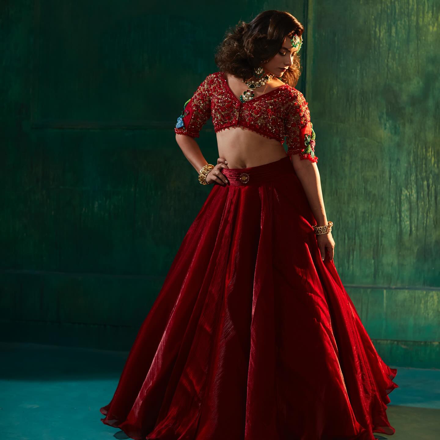 Custom Simple Red Bridal lehenga