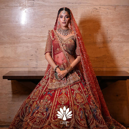 Custom Red Royal Bridal lehenga