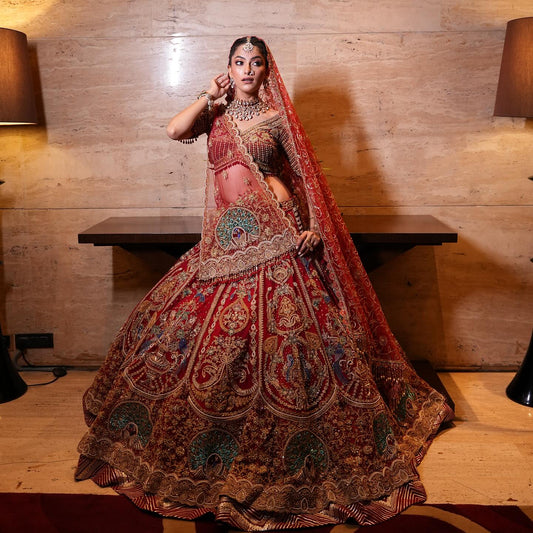 Custom Red Royal Bridal lehenga