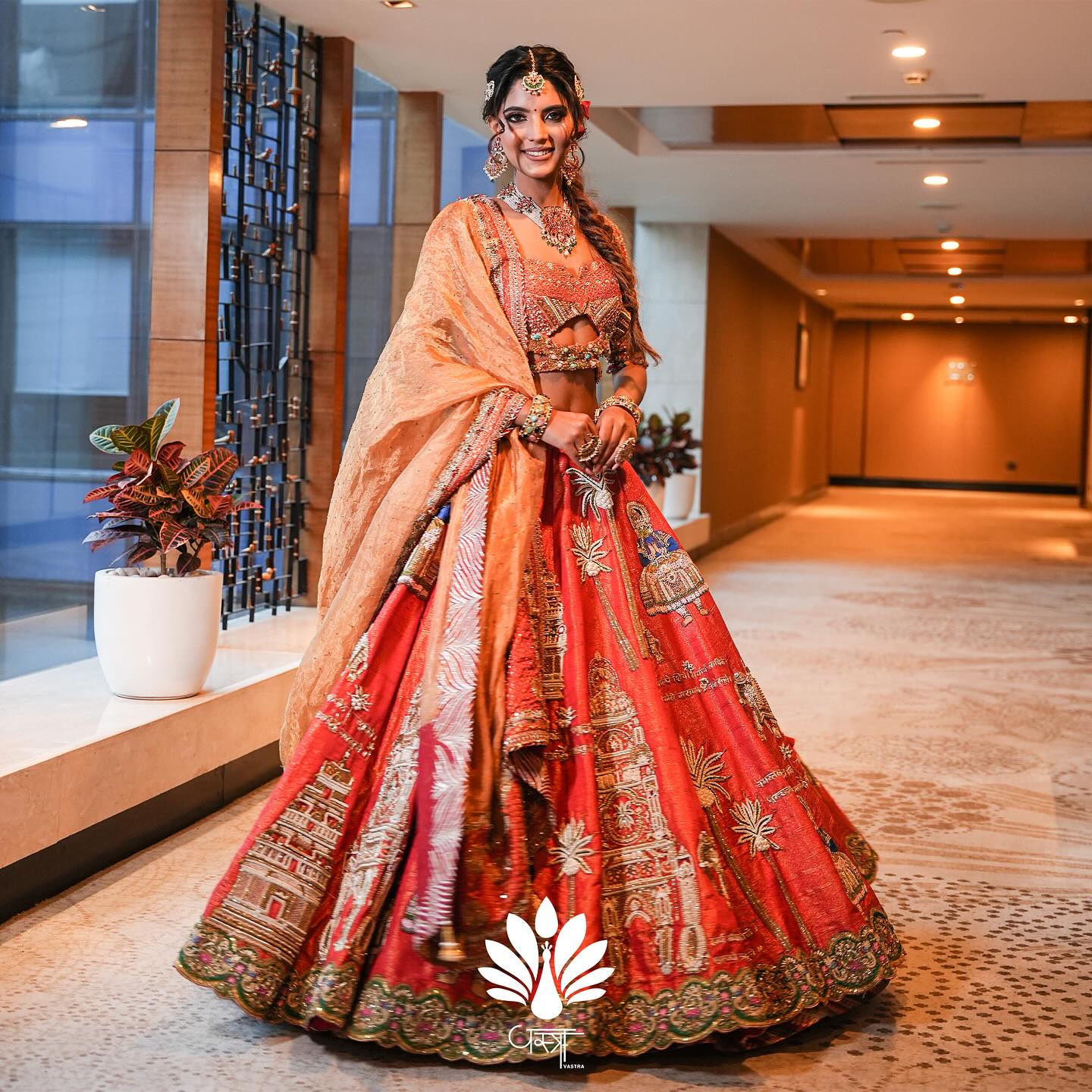Custom Orange Royal Bridal lehenga