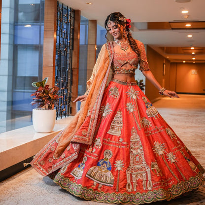 Custom Orange Royal Bridal lehenga