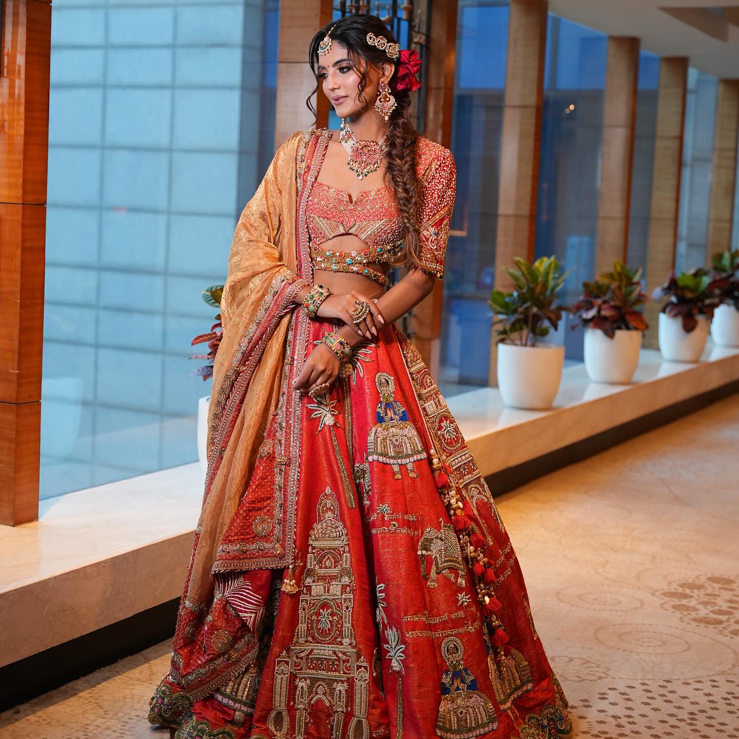 Custom Orange Royal Bridal lehenga