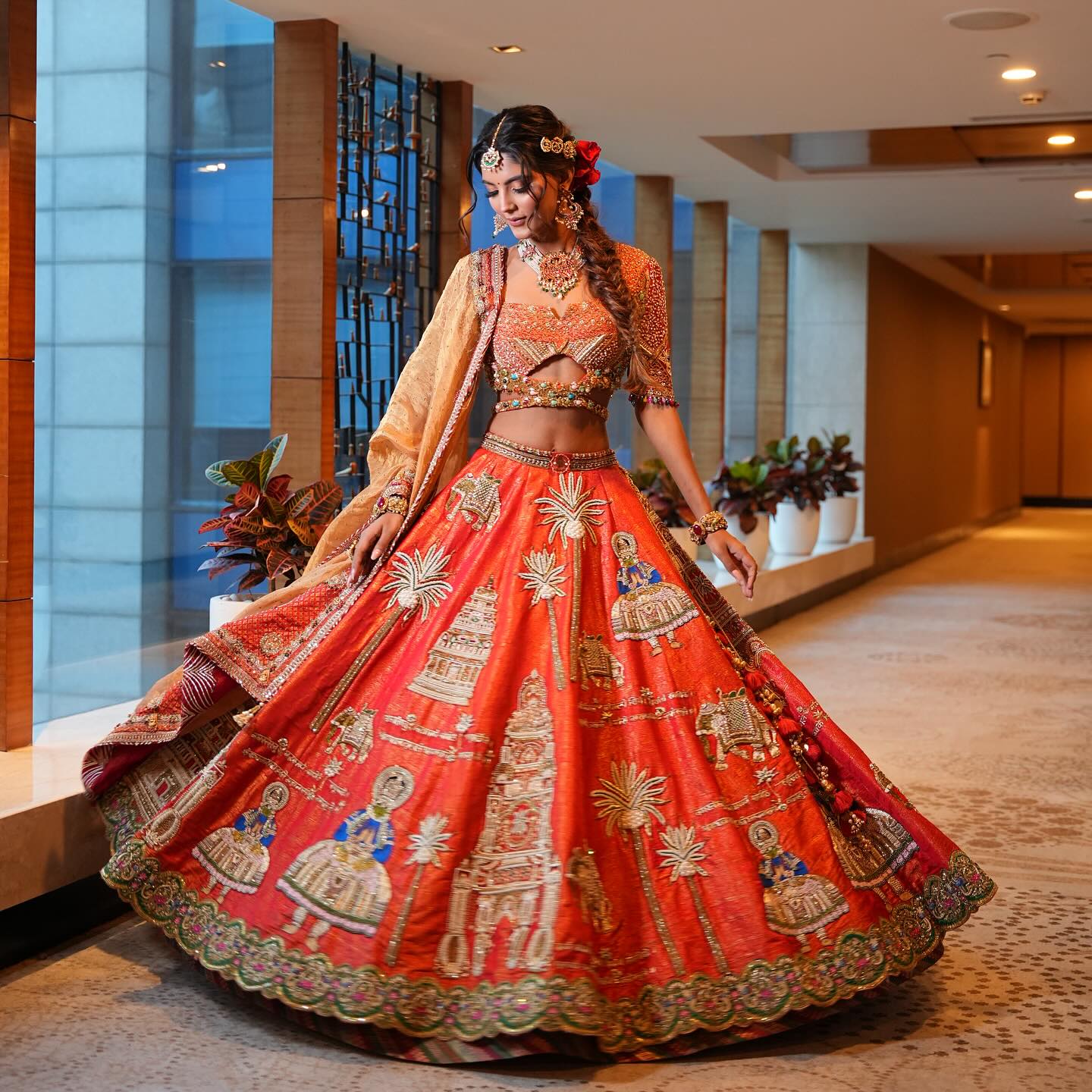 Custom Orange Royal Bridal lehenga