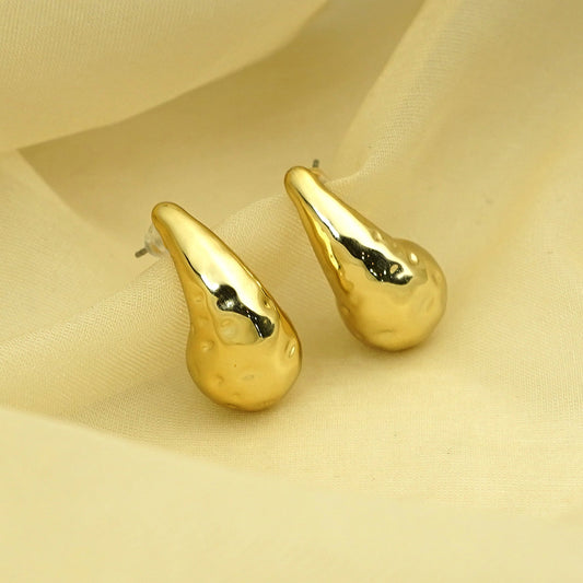 Zevar Club Gold Tone Stainless Steel Tarnish Free Waterproof Glossy Tear Drop-Shaped Stud Earrings for Women